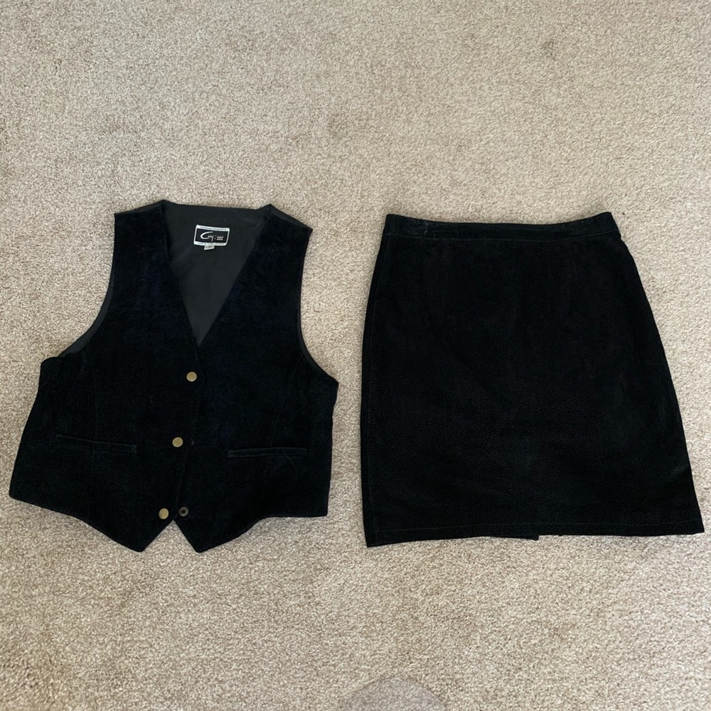 100% Genuine Leather - Suede Vest and Skirt Set